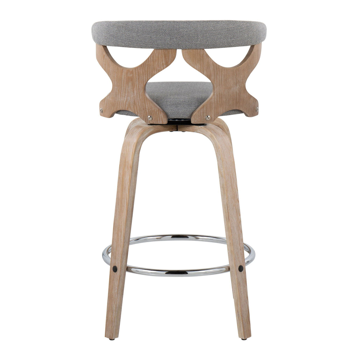Mid Century Modern counter stool with swivel gray fabric seat wood base on Tampa Home & Garden Store