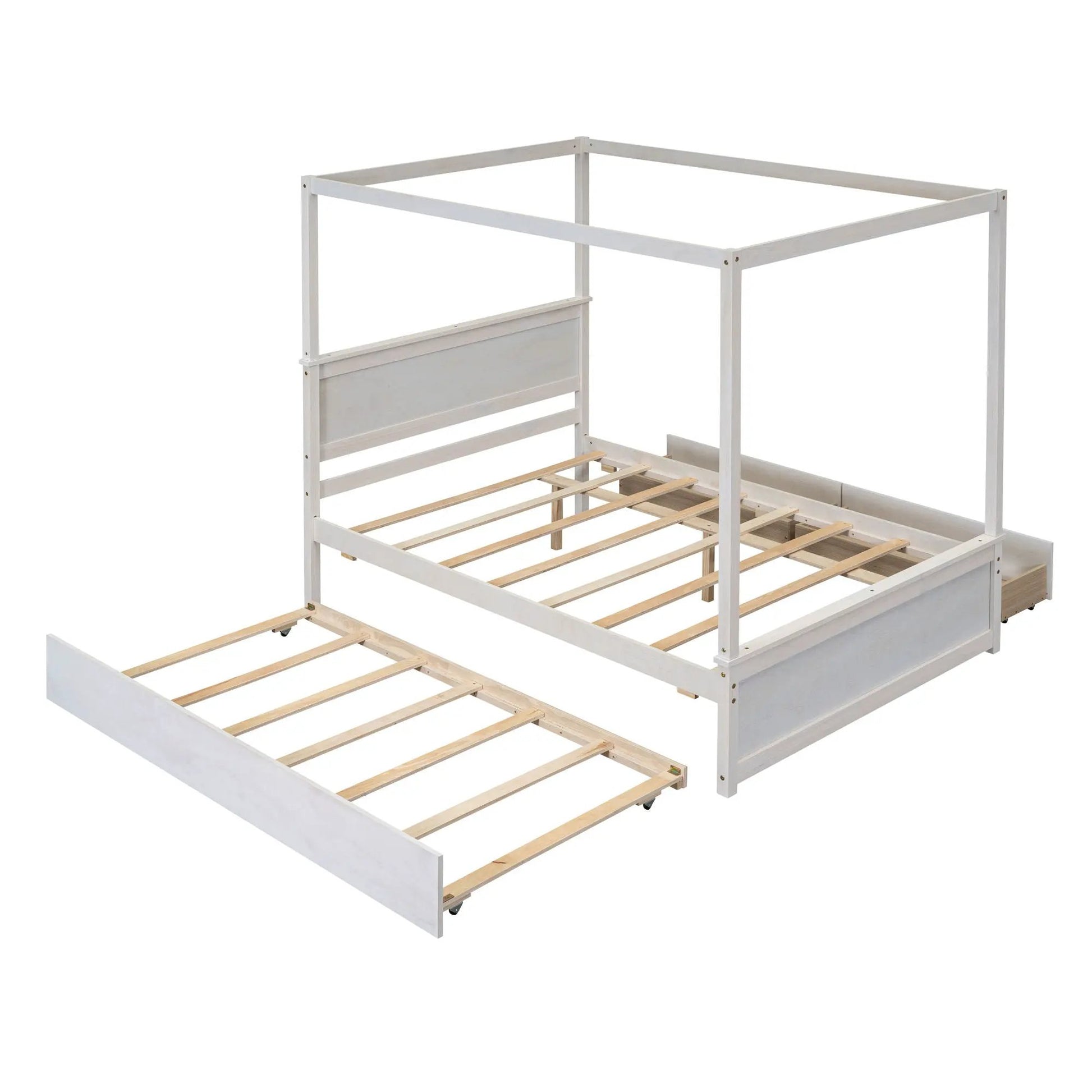 Canopy platform bed frame with drawers in whitewashed wood by Unique Piece Furniture on Tampa Home & Garden Store