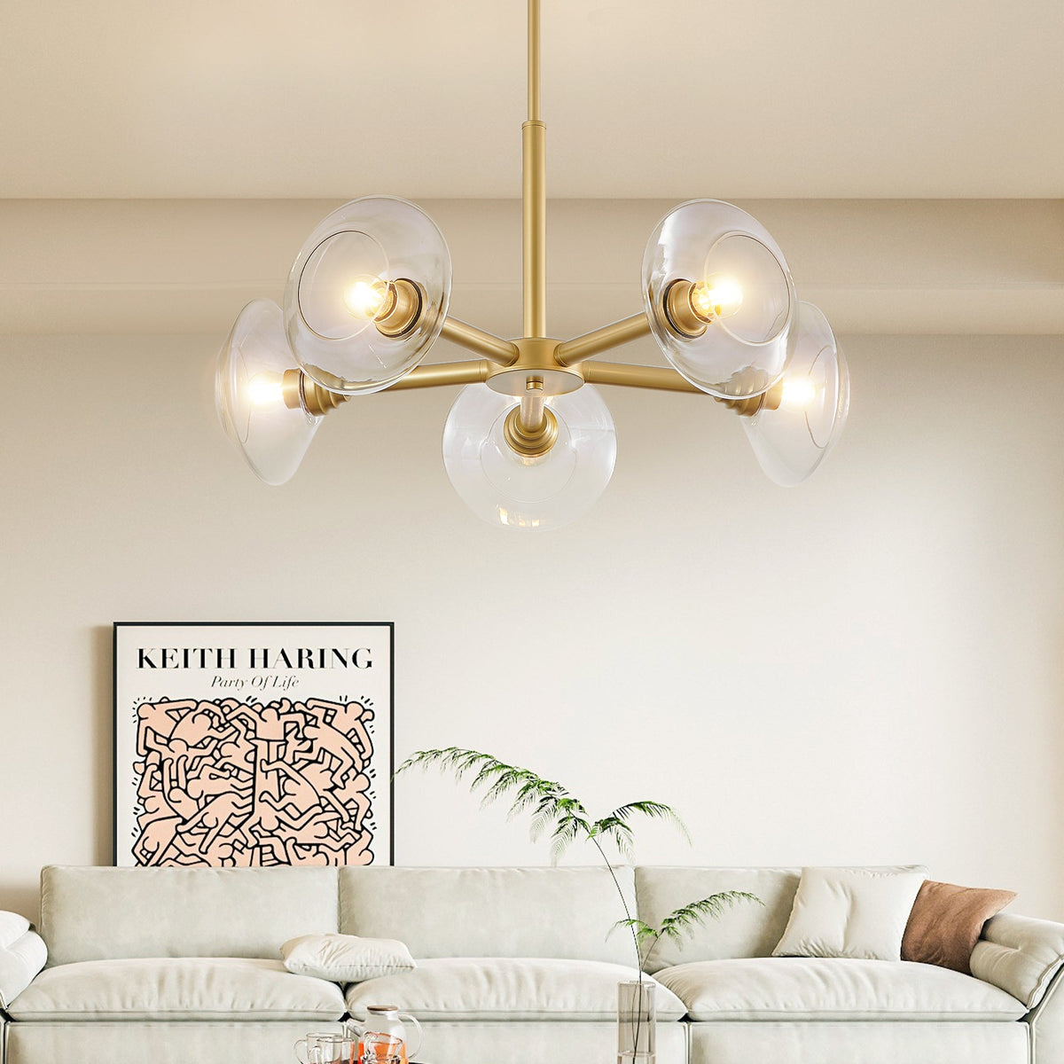 Chandelier 26in Modern Gold 5-Light Sputnik with Clear Glass Shades by HouseOfZazla on Tampa Home & Garden Store