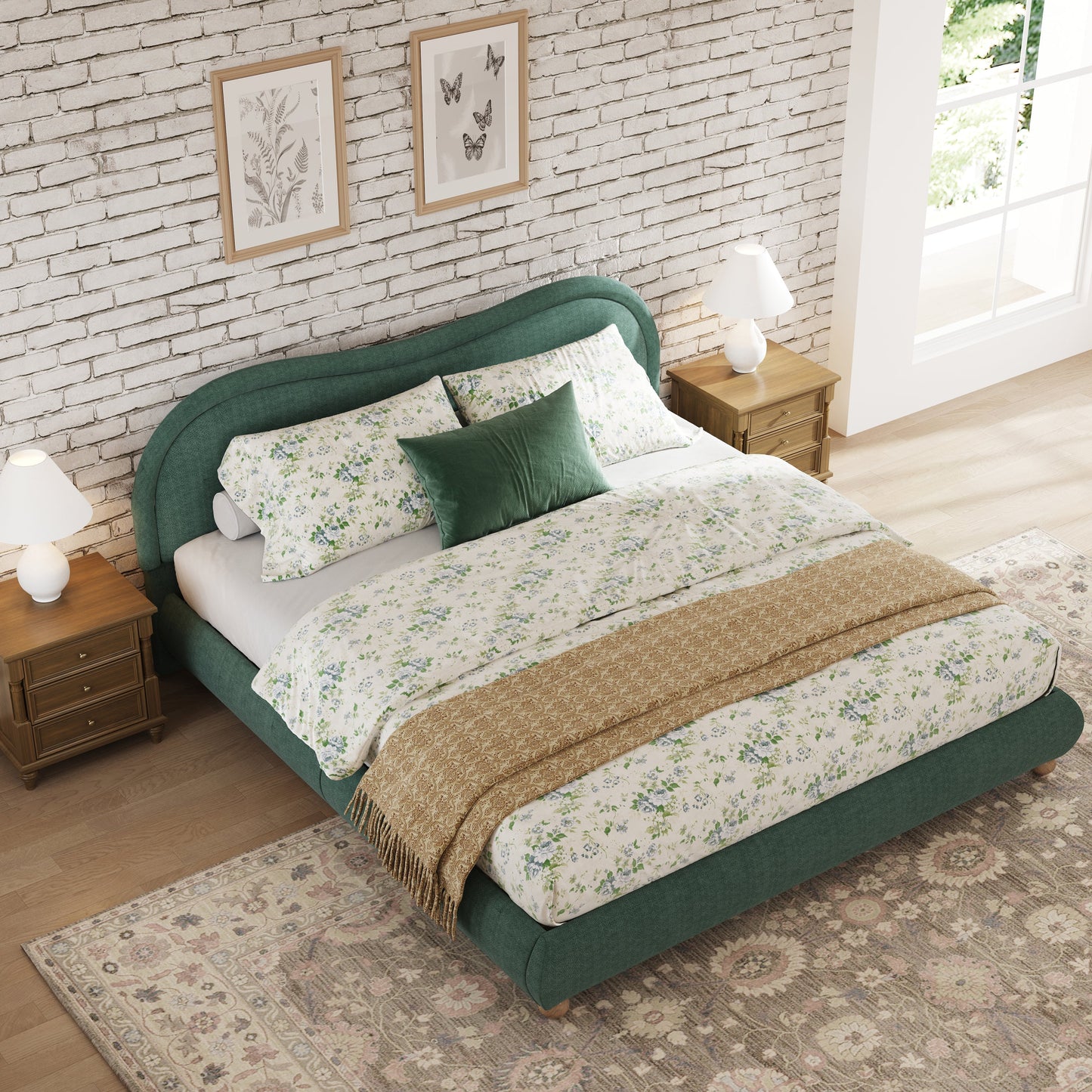 King Upholstered Platform Bed And Oak Legs