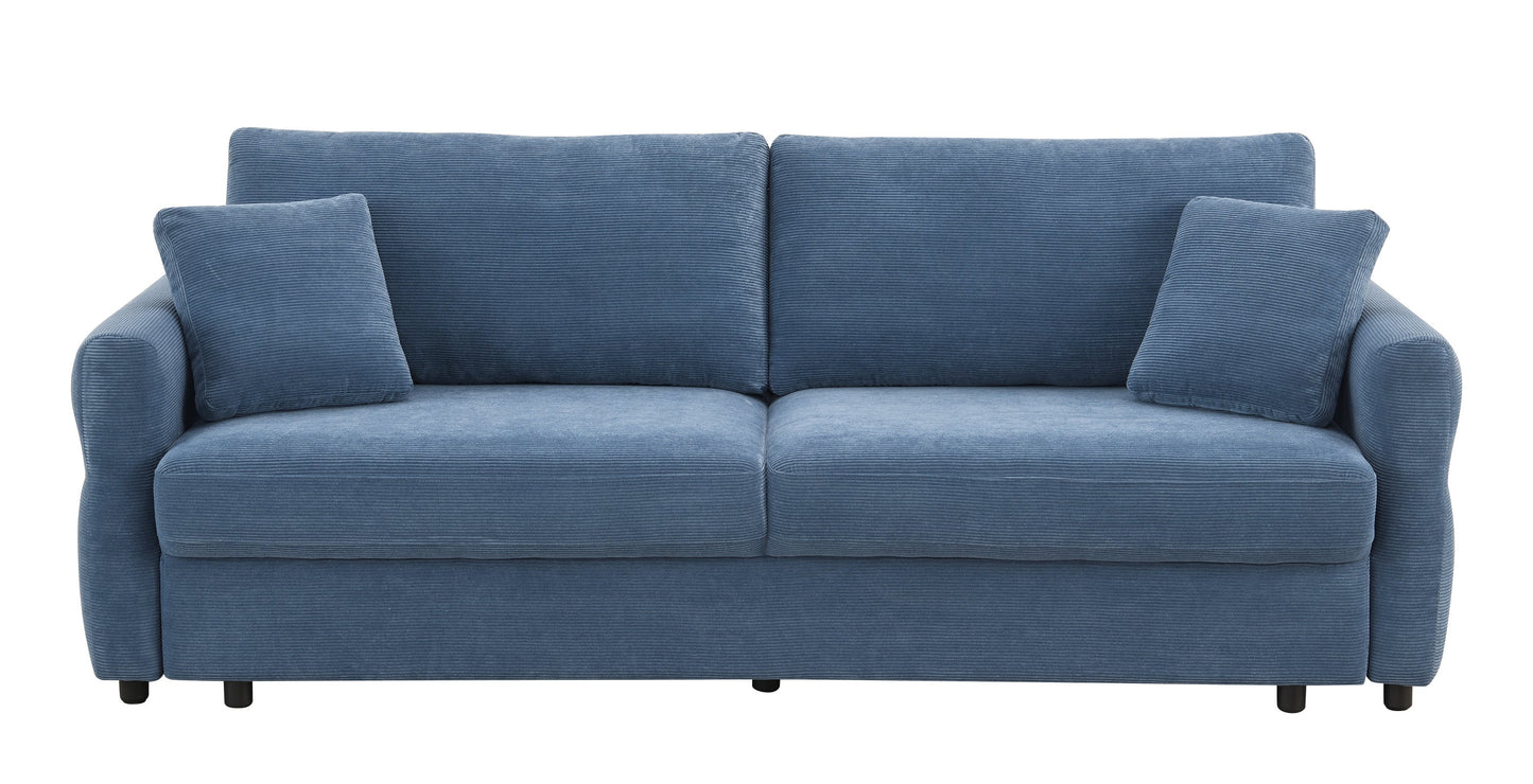 Haran Fabric Pull-Out Sleeper with Storage blue corduroy sofa with back cushions on Tampa Home & Garden Store
