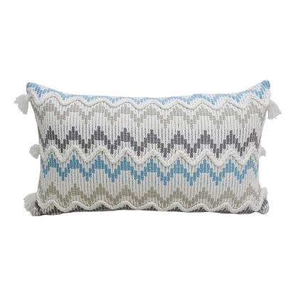 Throw Pillow Chevron pattern in blue gray with braided white tassel trim 14x24 by Vibhsa on Tampa Home & Garden Store