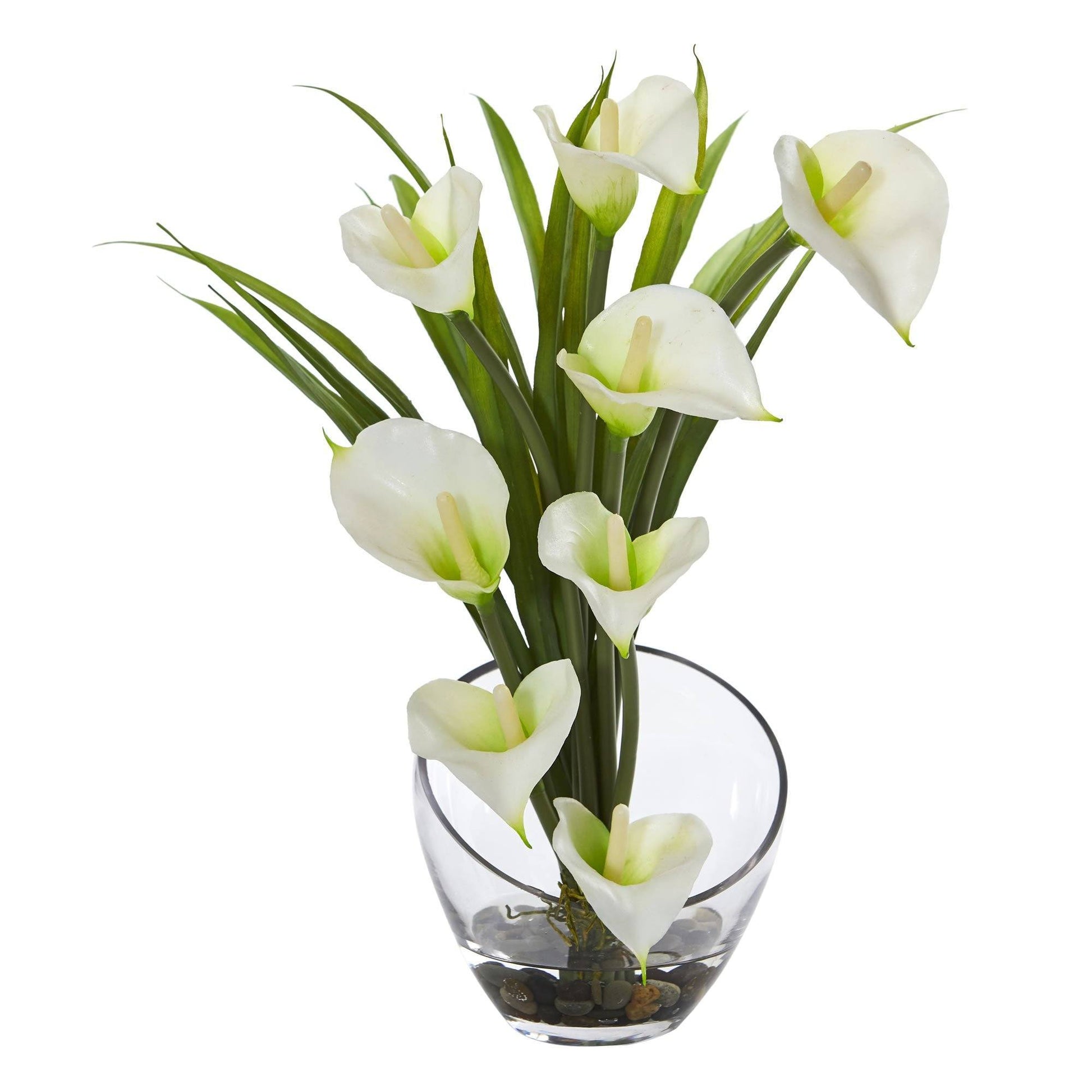 15.5” Calla Lily and Grass Artificial Arrangement in Vase - Tampa Home & Garden Store