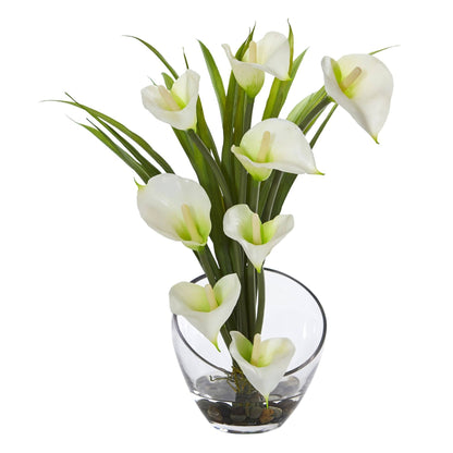 15.5” Calla Lily and Grass Artificial Arrangement in Vase - Tampa Home & Garden Store