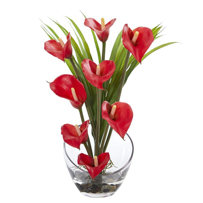 15.5” Calla Lily and Grass Artificial Arrangement in Vase - Tampa Home & Garden Store