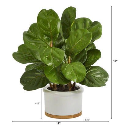 15” Fiddle Leaf Artificial Tree in White Planter - Tampa Home & Garden Store