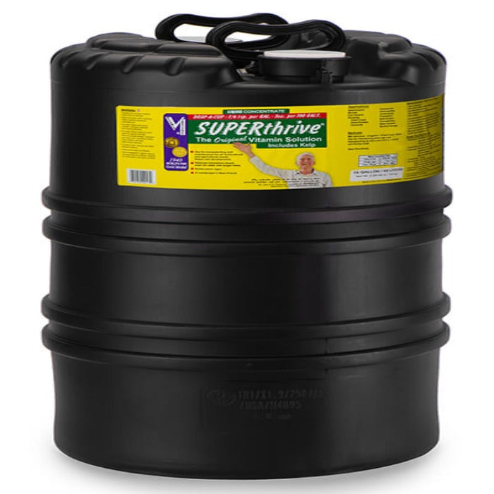 Superthrive Liquid Plant Nutrients drum; large black container Rivendell Distribution on Tampa Home & Garden Store