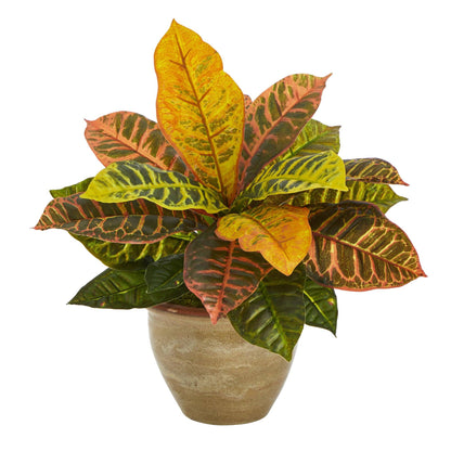 15” Garden Croton Artificial Plant in Ceramic Planter (Real Touch) - Tampa Home & Garden Store