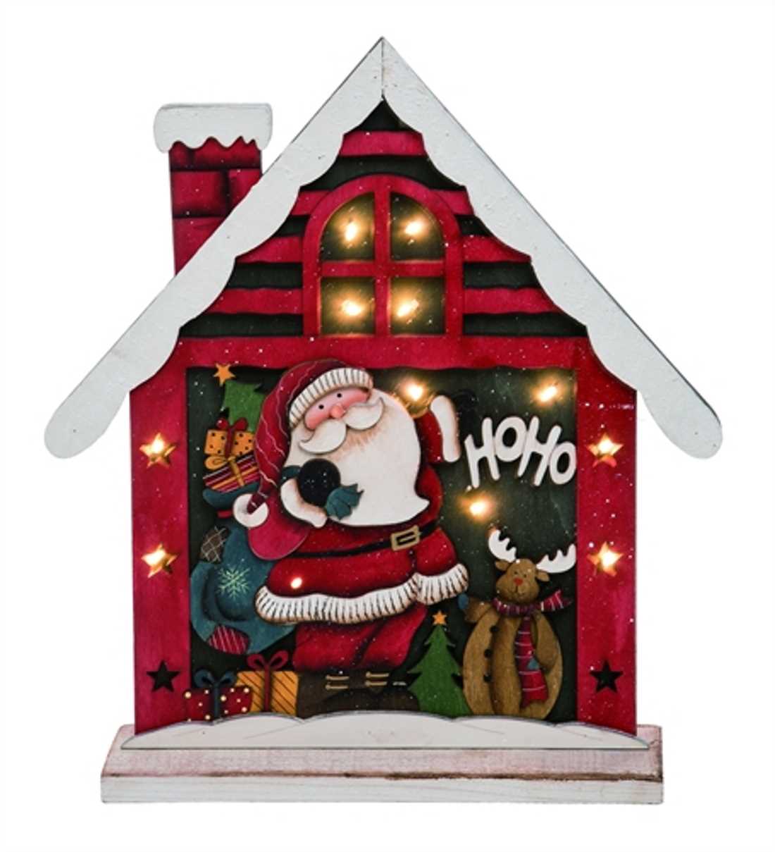 15 Inch Light Up Wooden Santa House - Tampa Home & Garden Store