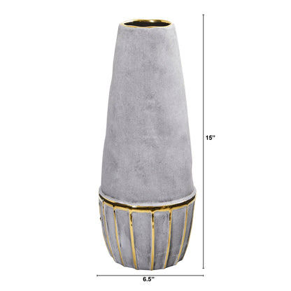 15” Regal Stone Decorative Vase with Gold Accents - Tampa Home & Garden Store