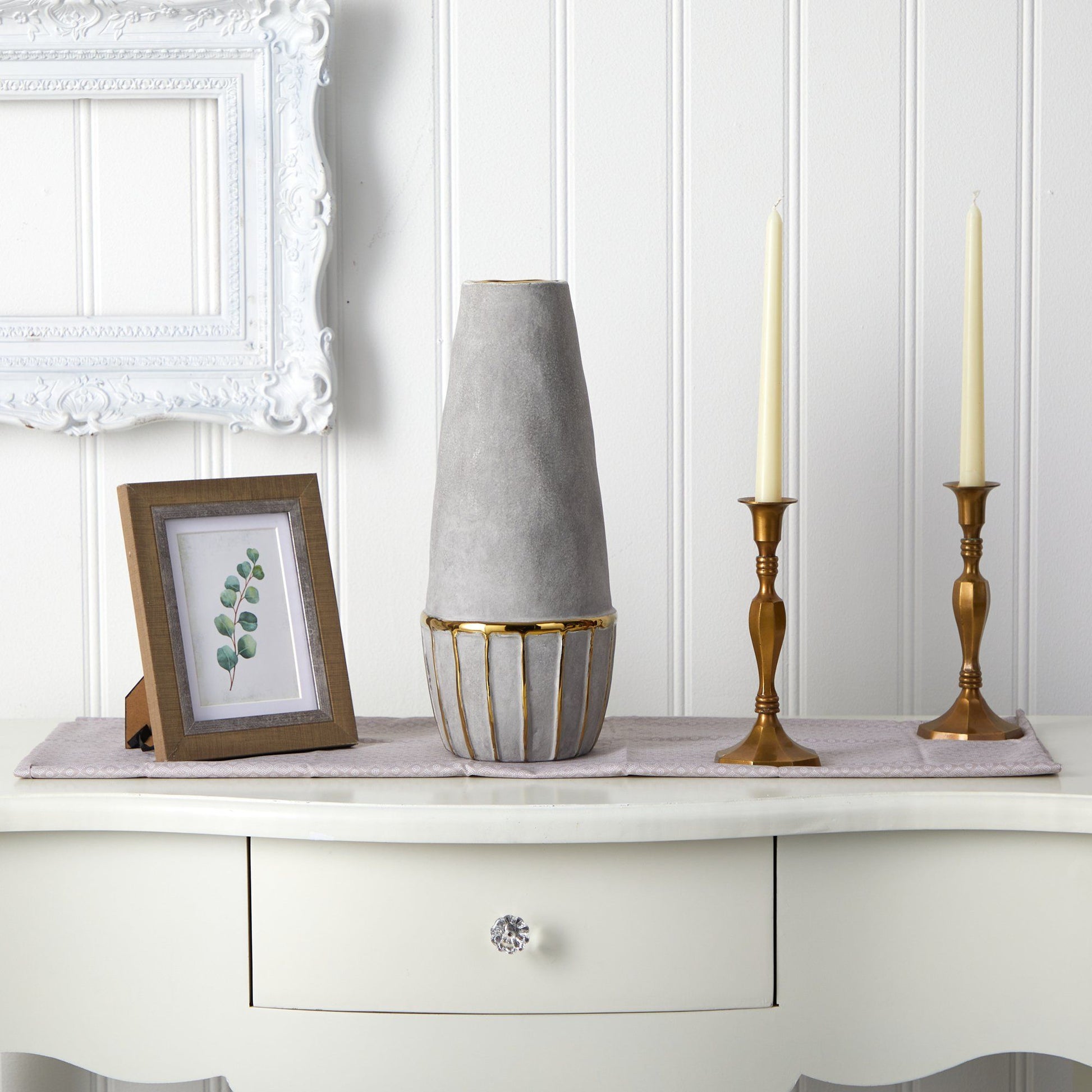 15” Regal Stone Decorative Vase with Gold Accents - Tampa Home & Garden Store