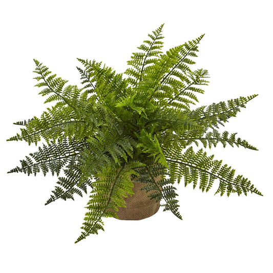 15” Ruffle Fern Bush w/Burlap Base (Set of 2) - Tampa Home & Garden Store
