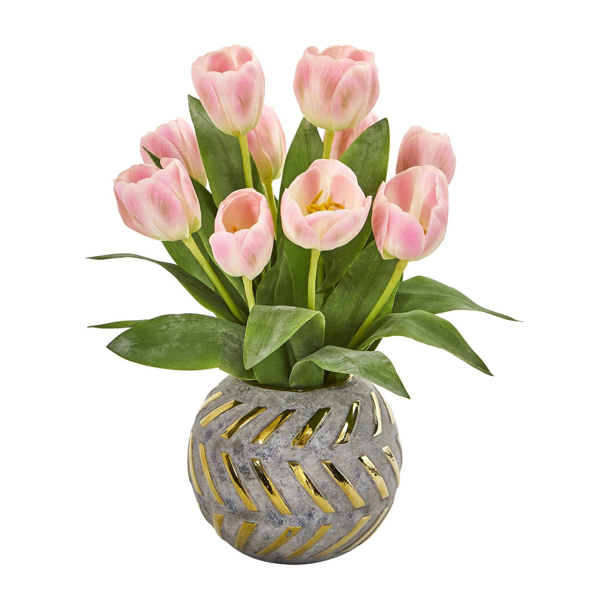 15” Tulip Artificial Arrangement in Decorative Vase - Tampa Home & Garden Store