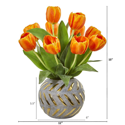 15” Tulip Artificial Arrangement in Decorative Vase - Tampa Home & Garden Store