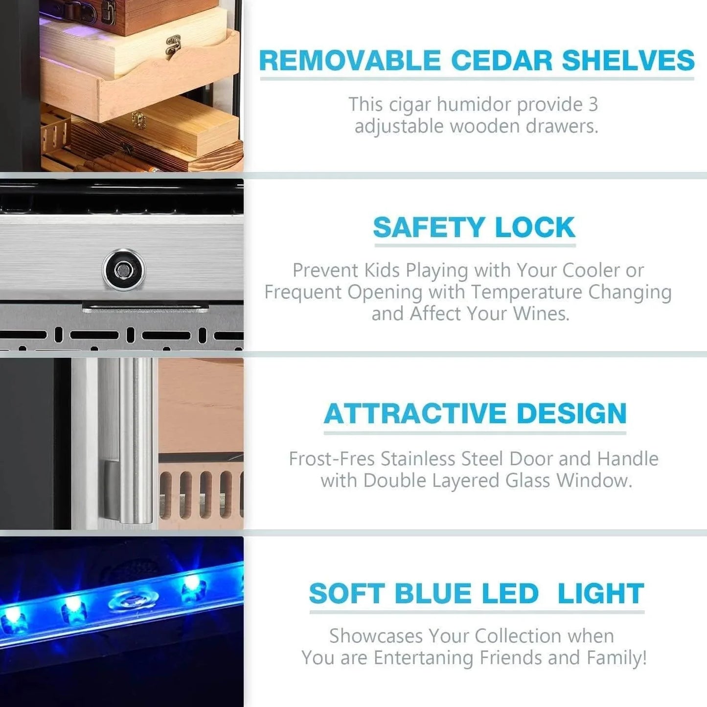 Humidor eléctrico para puros de 15 pulgadas, acero plateado, X5196