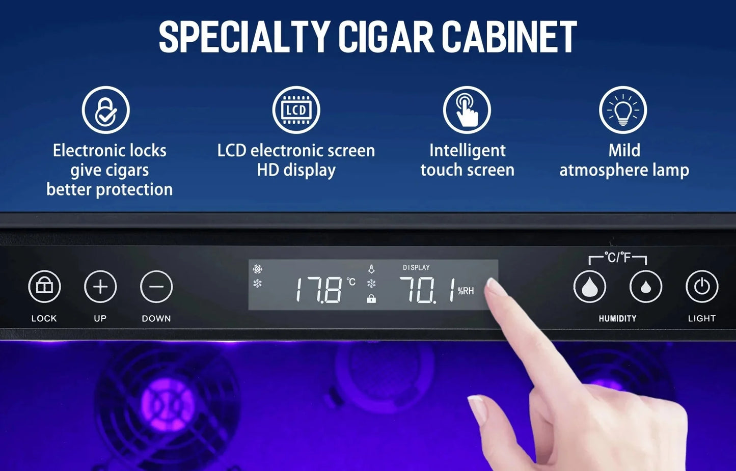 Humidor eléctrico para puros de 15 pulgadas, acero plateado, X5196