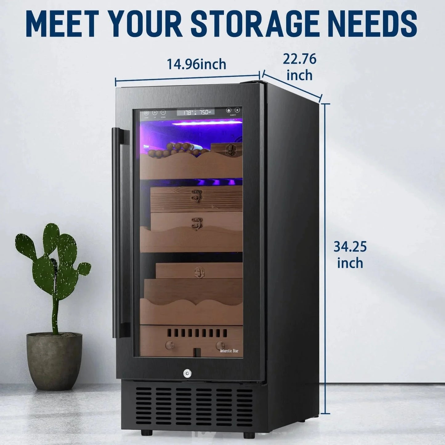 Humidor eléctrico para puros de 15 pulgadas, acero plateado, X5196