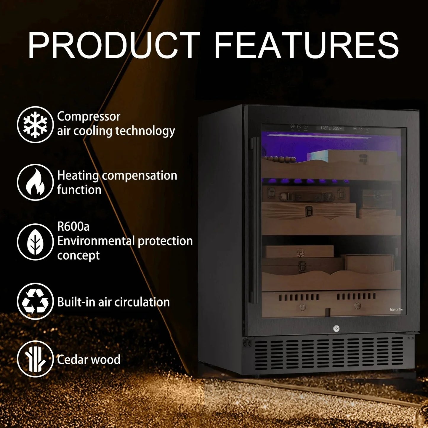 Humidor eléctrico para puros de 15 pulgadas, acero plateado, X5196