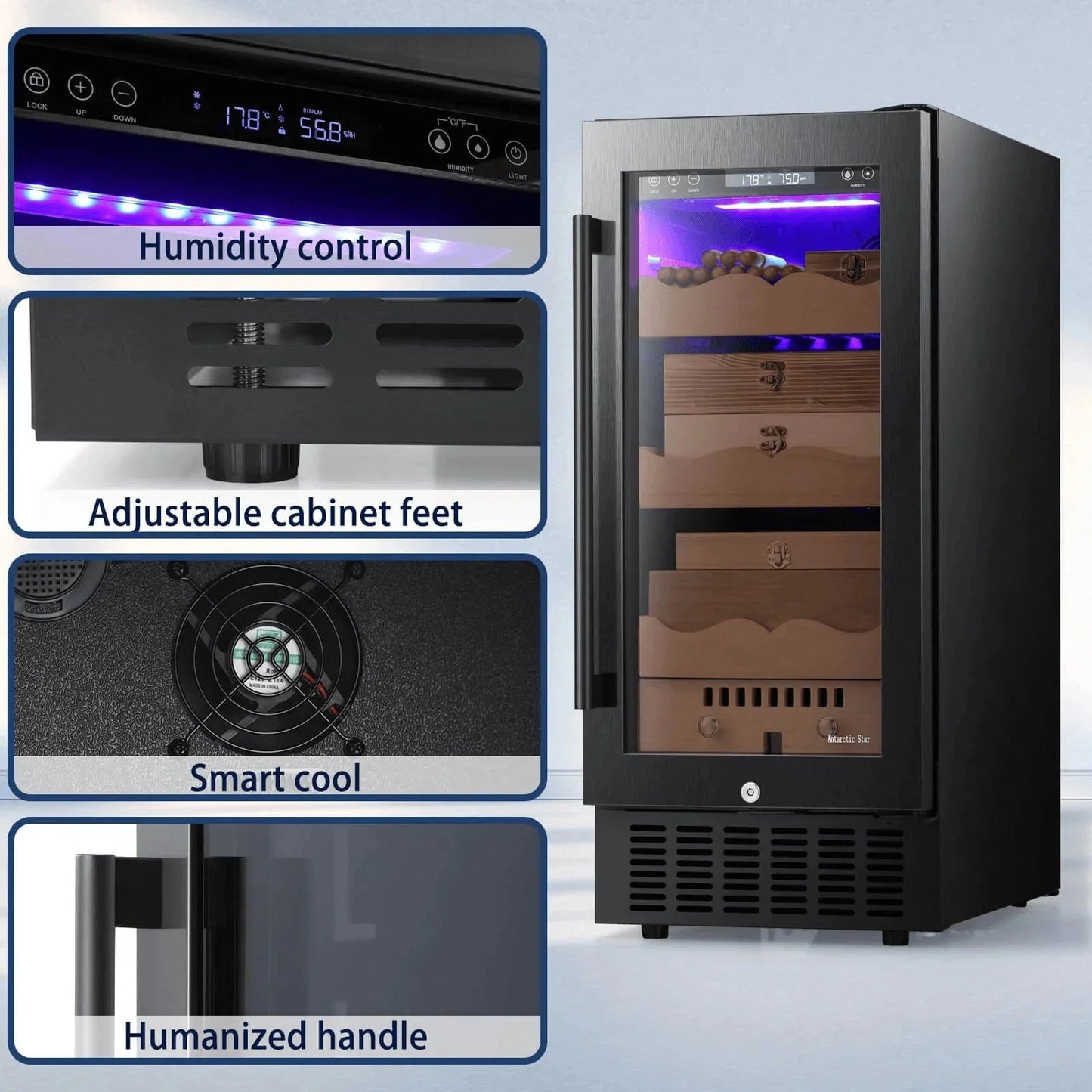 Humidor eléctrico para puros de 15 pulgadas, acero plateado, X5196