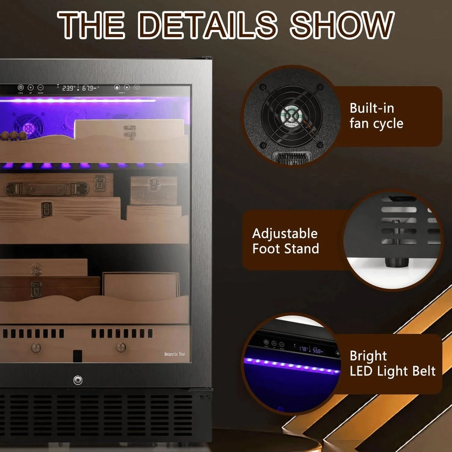 Humidor eléctrico para puros de 15 pulgadas, acero plateado, X5196