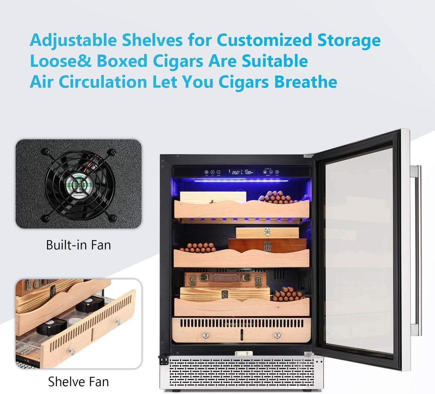 Humidor eléctrico para puros de 15 pulgadas, acero plateado, X5196