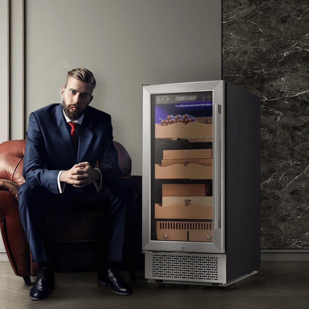 Humidor eléctrico para puros de 15 pulgadas, acero plateado, X5196