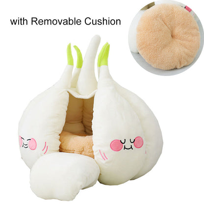 Pet tent bed with removable cushion, white bunny-ear design, plush interior mat for small pets on Tampa Home & Garden Store