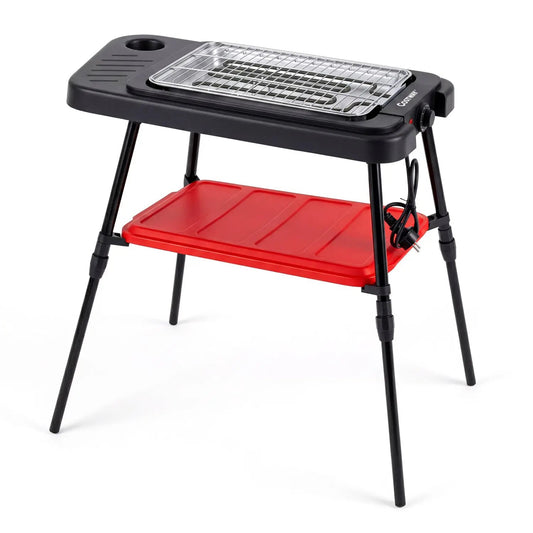 DirectDeals Electric Grill 2-in-1 with detachable stand and dual plates, black with red shelf on Tampa Home & Garden Store