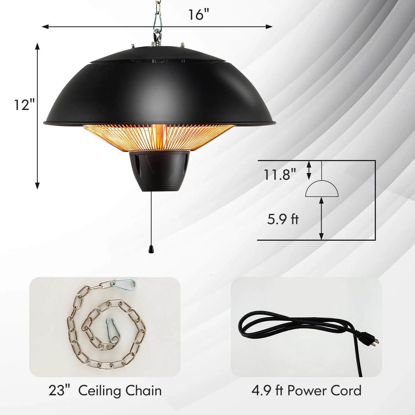 Electric Patio Heater 1500W Hanging Halogen IPX4