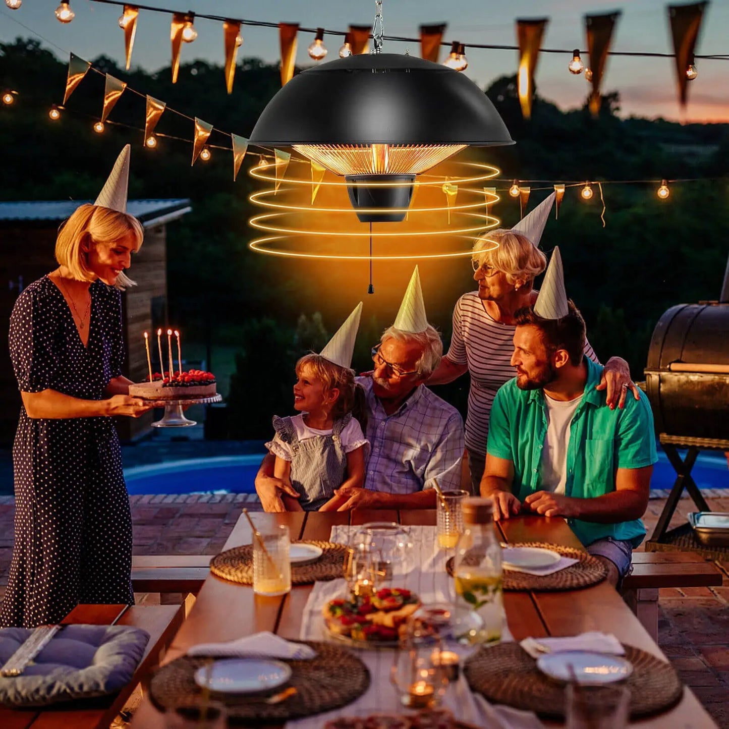 Electric Patio Heater 1500W Hanging Halogen IPX4