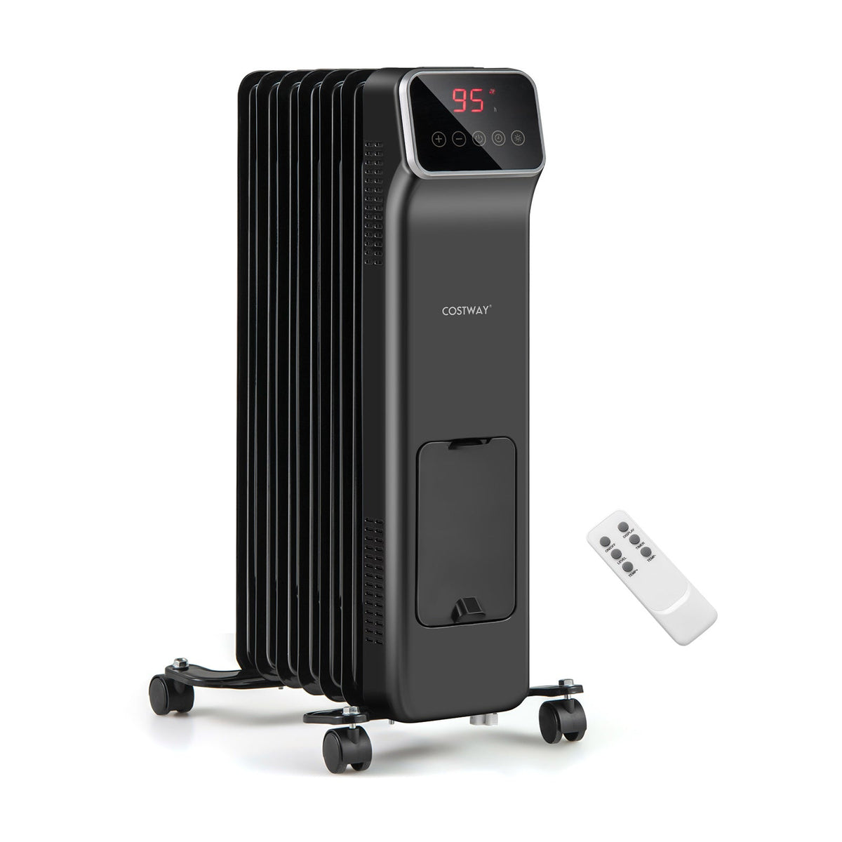 1500W oil-filled radiator heater with remote, black wheeled tower COSTWAY DirectDeals on Tampa Home & Garden Store