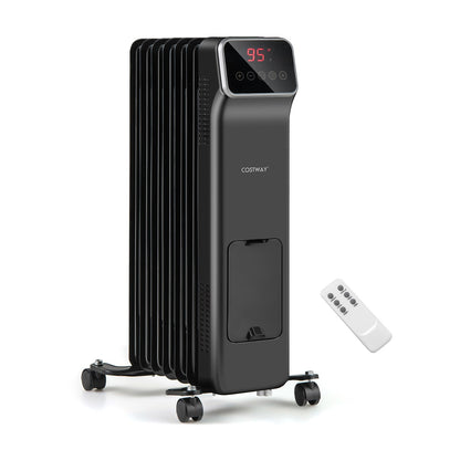 1500W oil-filled radiator heater with remote, black wheeled tower COSTWAY DirectDeals on Tampa Home & Garden Store