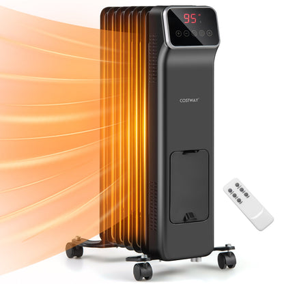 Black oil-filled radiator heater 1500W with remote, 3 modes, 24h timer COSTWAY on Tampa Home & Garden Store