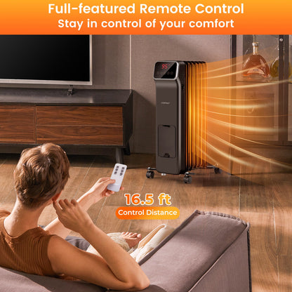 Black 1500W oil-filled radiator heater with remote, 3 modes and 24h timer, Costway on Tampa Home & Garden Store