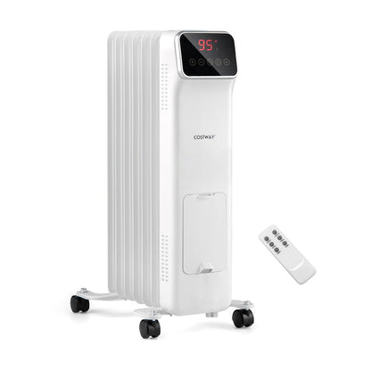 Oil filled radiator heater 1500W with remote, white Costway branding, 4 wheels on Tampa Home & Garden Store