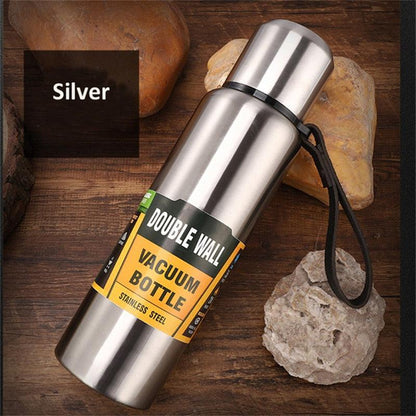 Stevvex 1500ml stainless steel vacuum bottle, silver, doublewall insulated with wrist strap on Tampa Home & Garden Store
