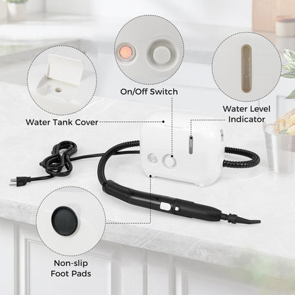 DirectDeals 1500W steam cleaner white with 34 oz tank, on/off switch and water indicator on Tampa Home & Garden Store