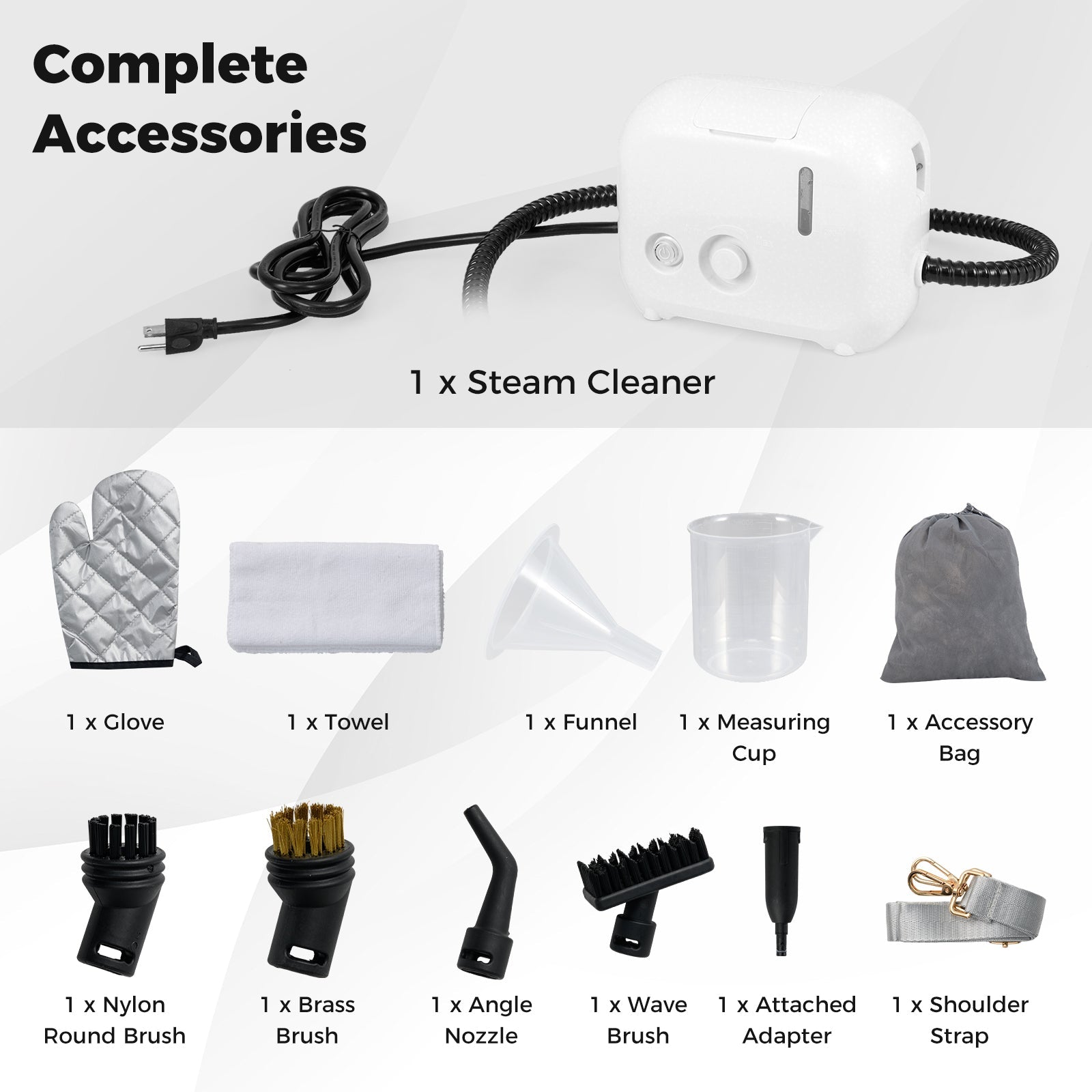 White 1500W portable steam cleaner with 34 oz water tank and coiled hose on Tampa Home & Garden Store