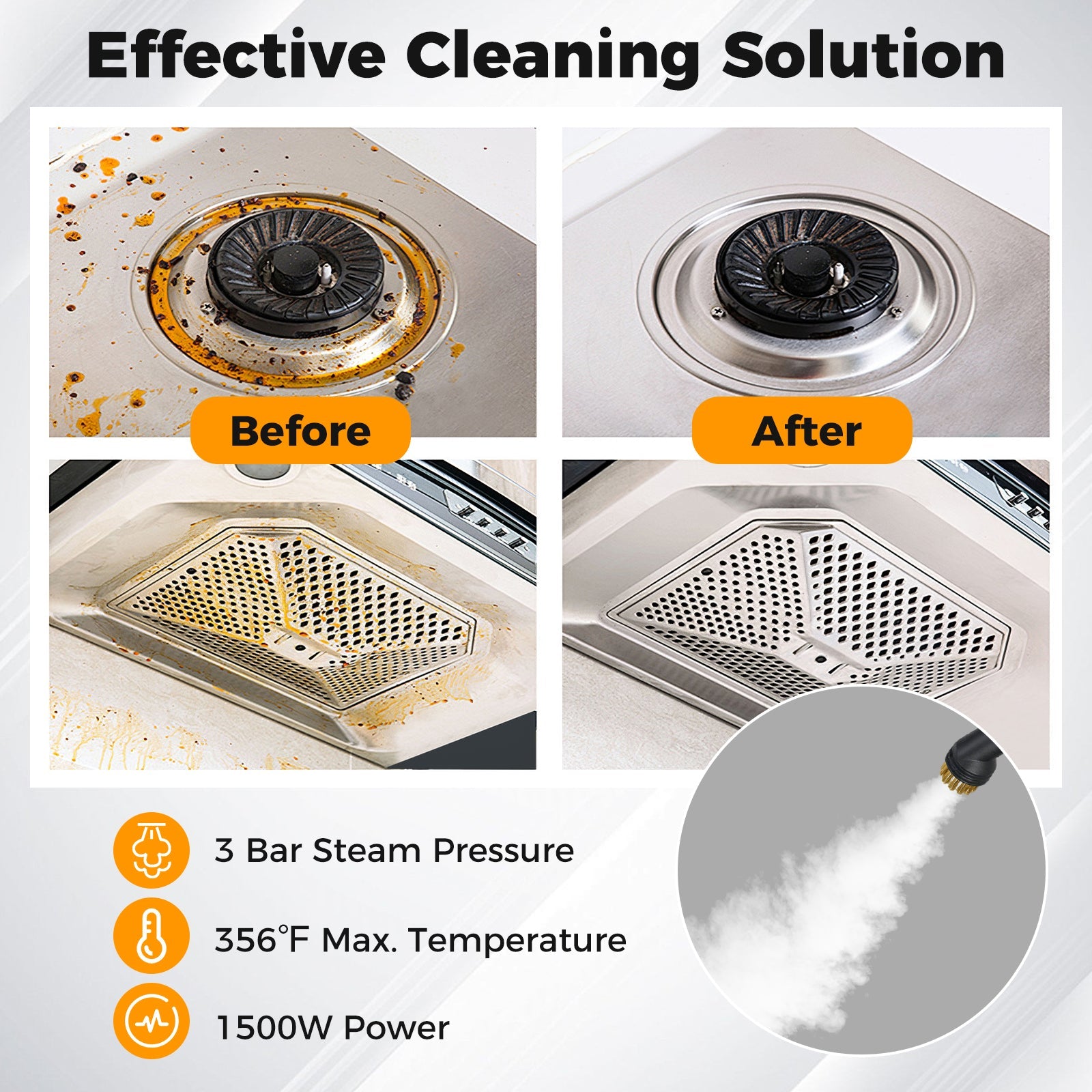 1500W Portable Steam Cleaner DirectDeals; before/after grime on stainless sink on Tampa Home & Garden Store