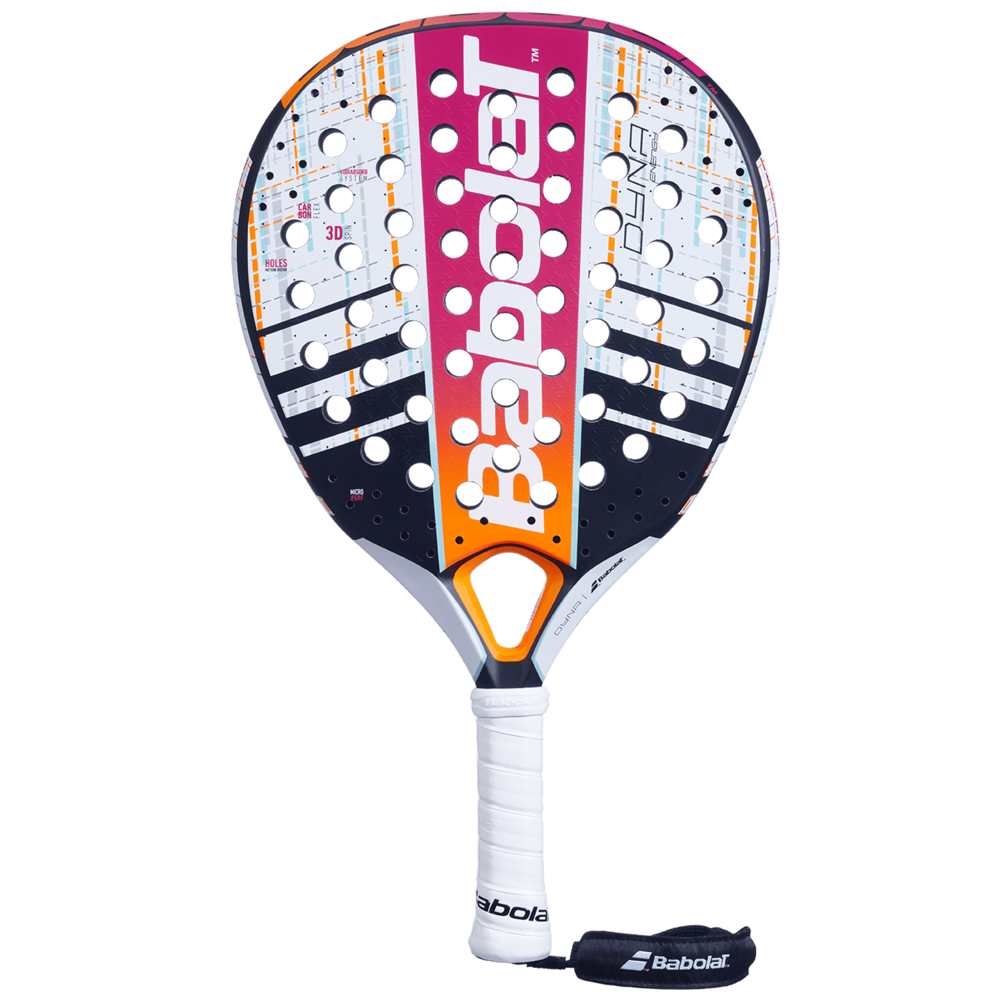 Padel racket and bag (2-piece), Babolat Dyna Energy in pink/orange with perforated face on Tampa Home & Garden Store