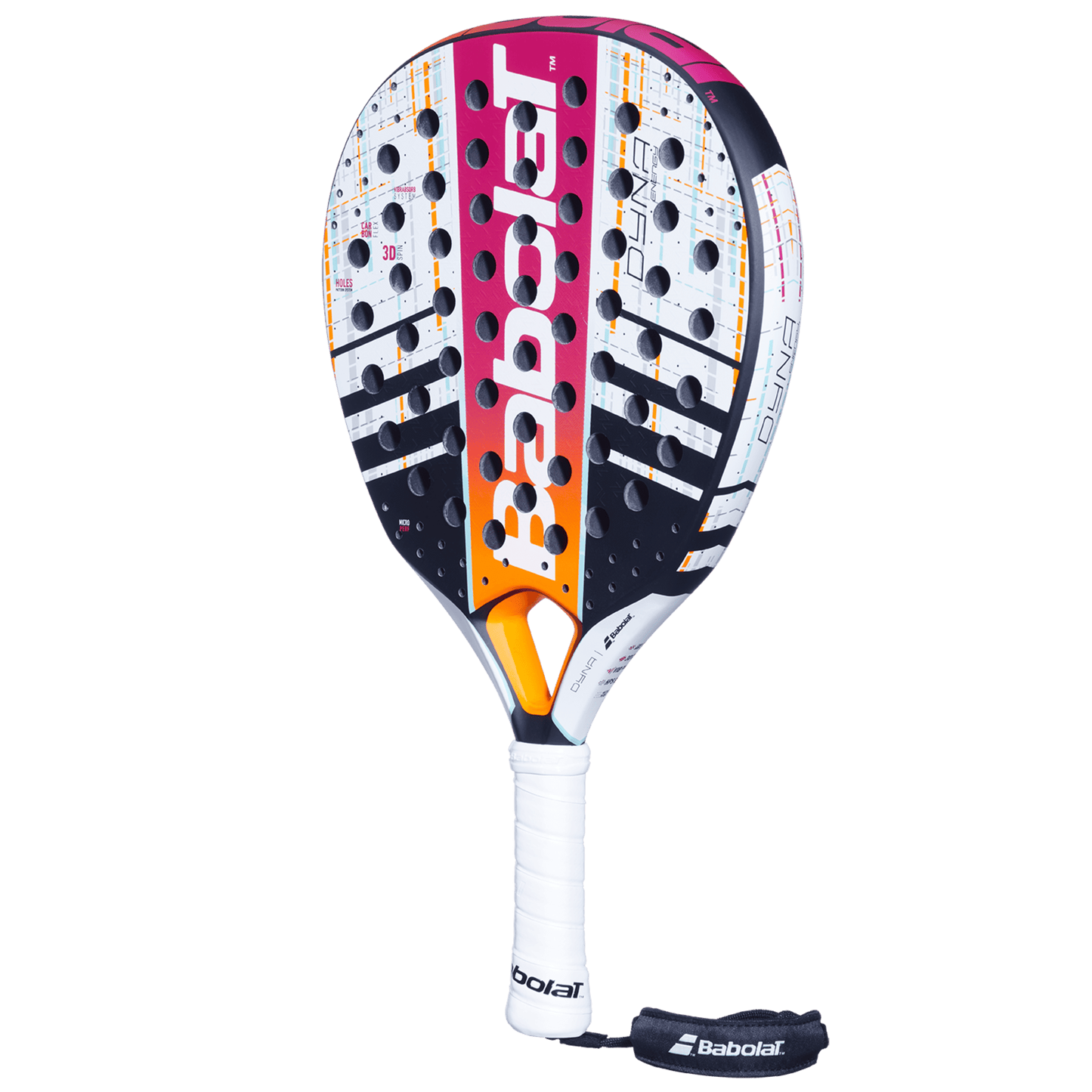 Babolat Dyna Energy padel racket with pink white graphic and perforated face on Tampa Home & Garden Store