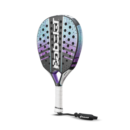 Padel racket Babolat Dyna Spirit with purple-teal gradient, perforated face, white grip on Tampa Home & Garden Store