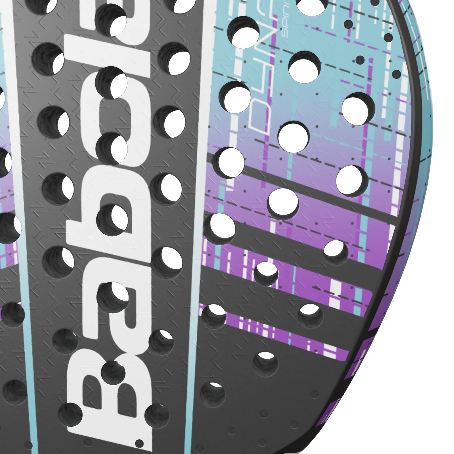 Padel racket Babolat Dyna Spirit with teal to purple gradient frame and perforated surface on Tampa Home & Garden Store