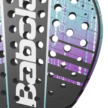 Padel racket Babolat Dyna Spirit with teal to purple gradient frame and perforated surface on Tampa Home & Garden Store
