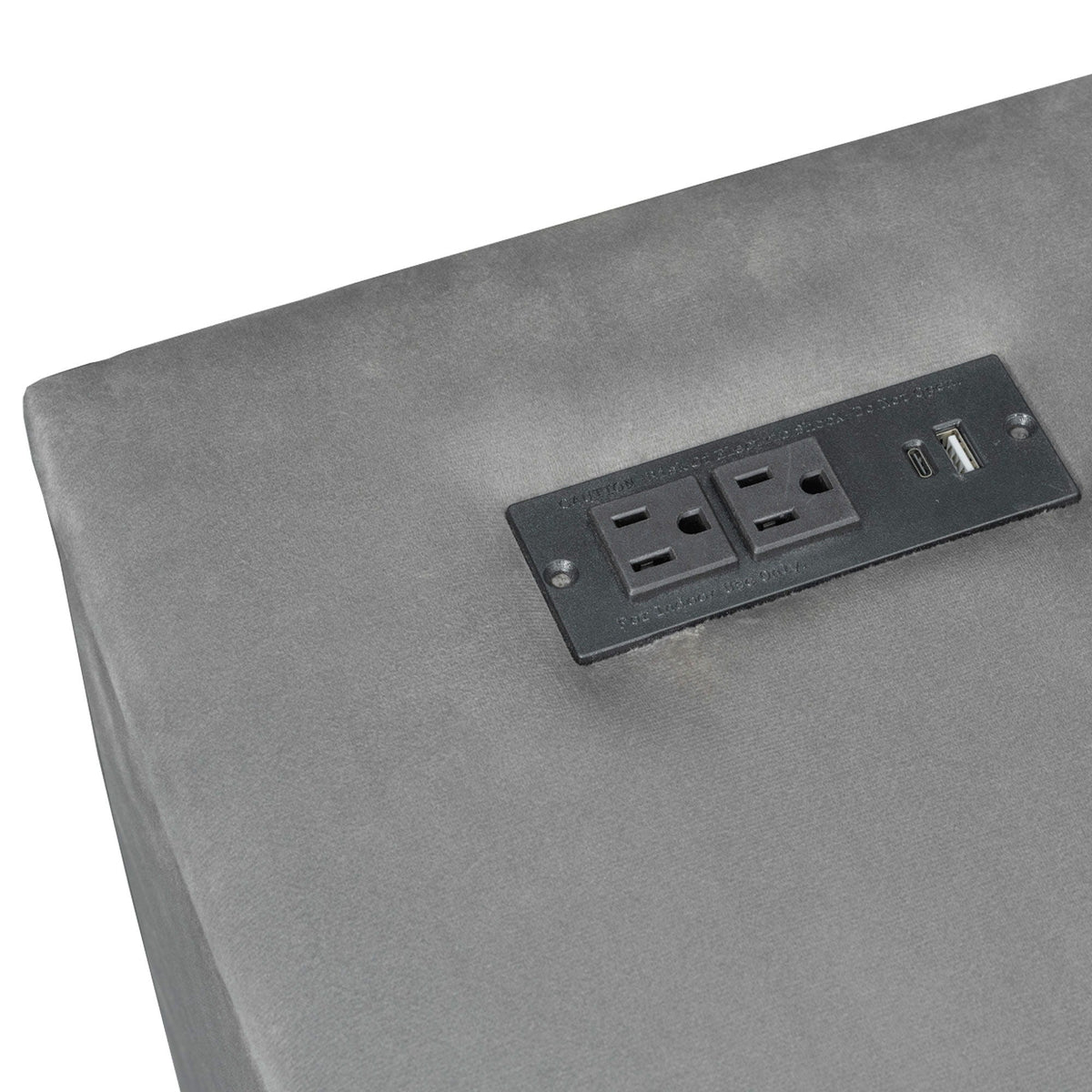 Upholstered platform bed in grey fabric with built-in charging station by HouseOfZazla on Tampa Home & Garden Store