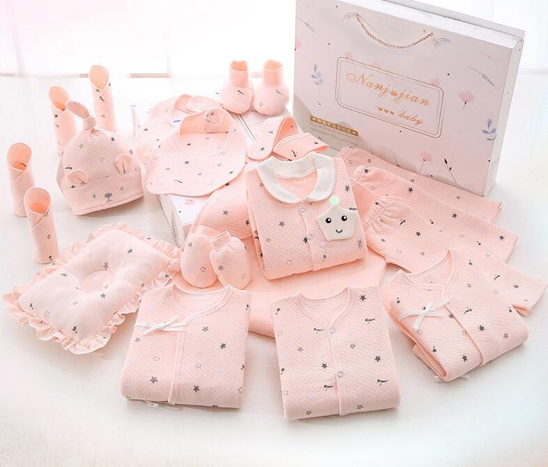 Pink newborn clothes gift box set with star pattern including hats, mittens, booties on Tampa Home & Garden Store