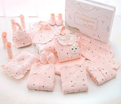 Pink newborn clothes gift box set with star pattern including hats, mittens, booties on Tampa Home & Garden Store