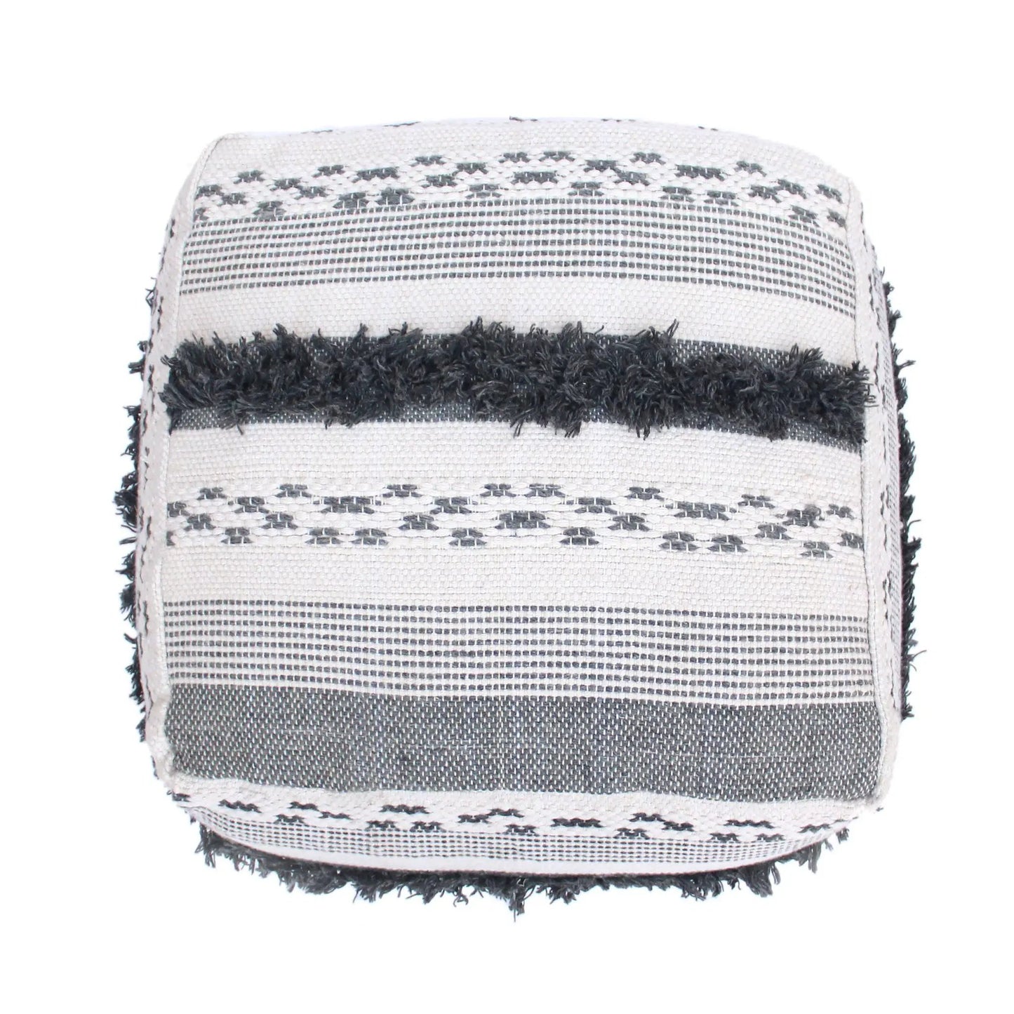 Karim Faux Yarn Pouf Large Ivory Gray Living Room