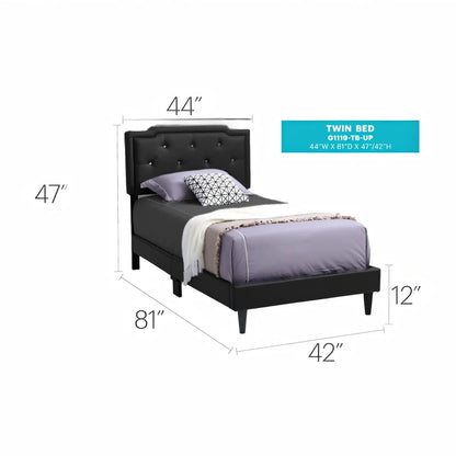Button tufted twin bed with black upholstery and diamond headboard from Unique Piece on Tampa Home & Garden Store