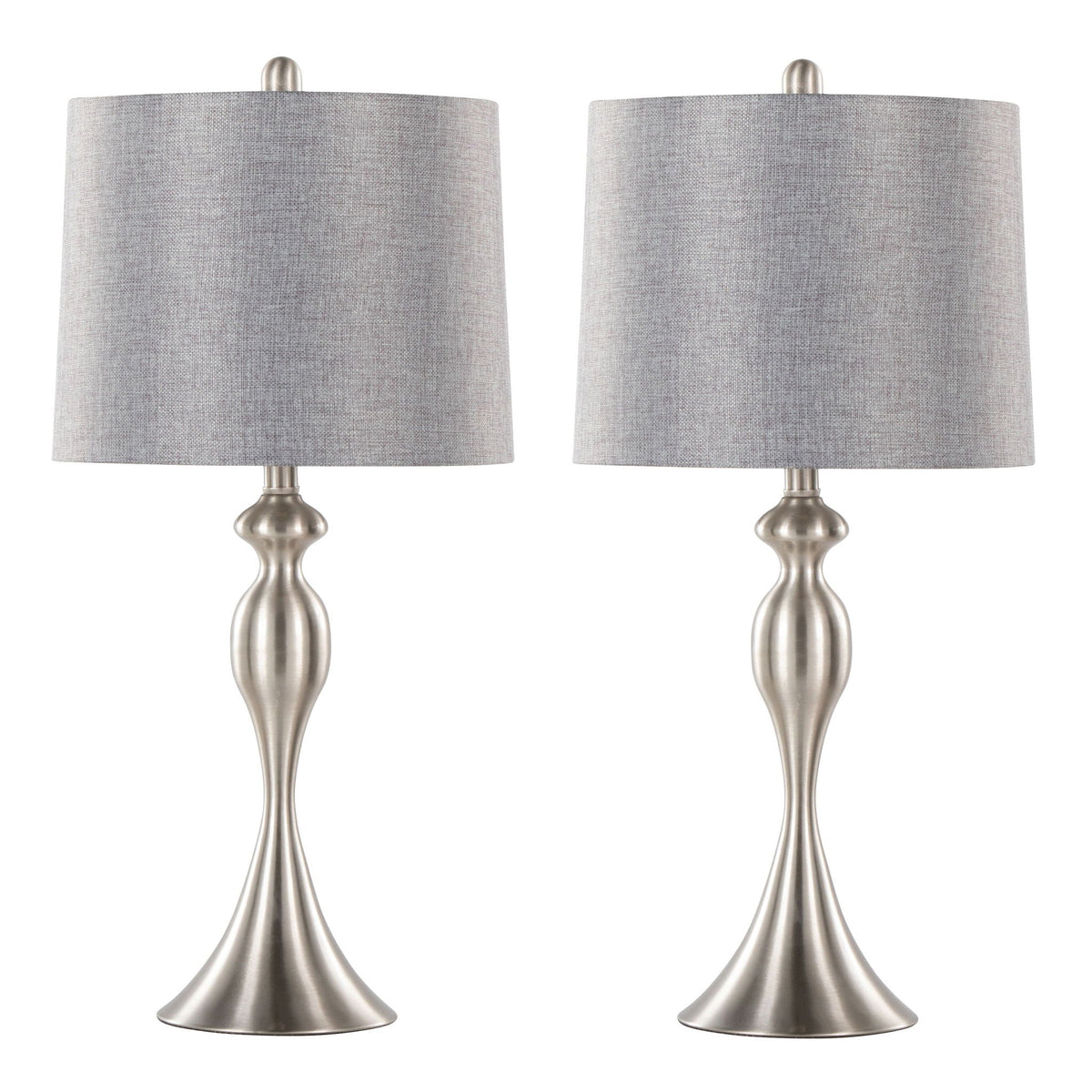 Ashland contemporary table lamp set of 2 with brushed nickel bases and gray fabric shades on Tampa Home & Garden Store